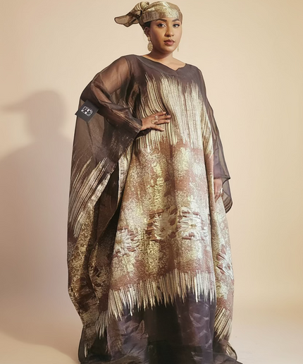 Ensemble amma brocart organza - Marron