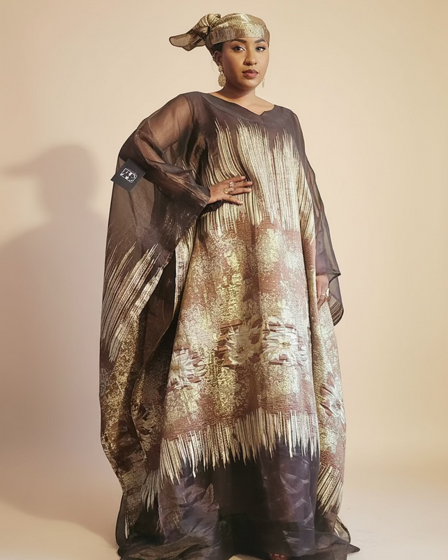 Ensemble amma brocart organza - Marron
