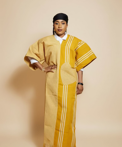 Robe slim en aso oke  - Jaune moutarde