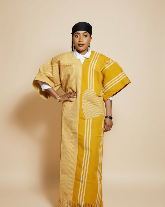 Robe slim en aso oke  - Jaune moutarde