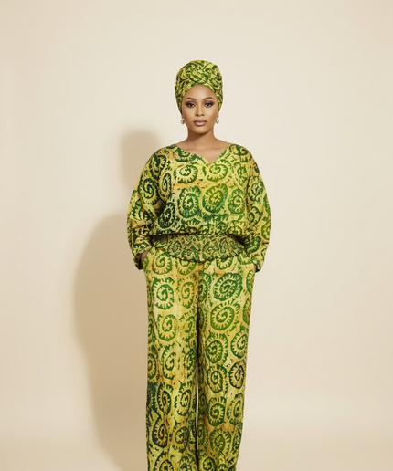 Ensemble pantalon adire adetunde - Vert fluo