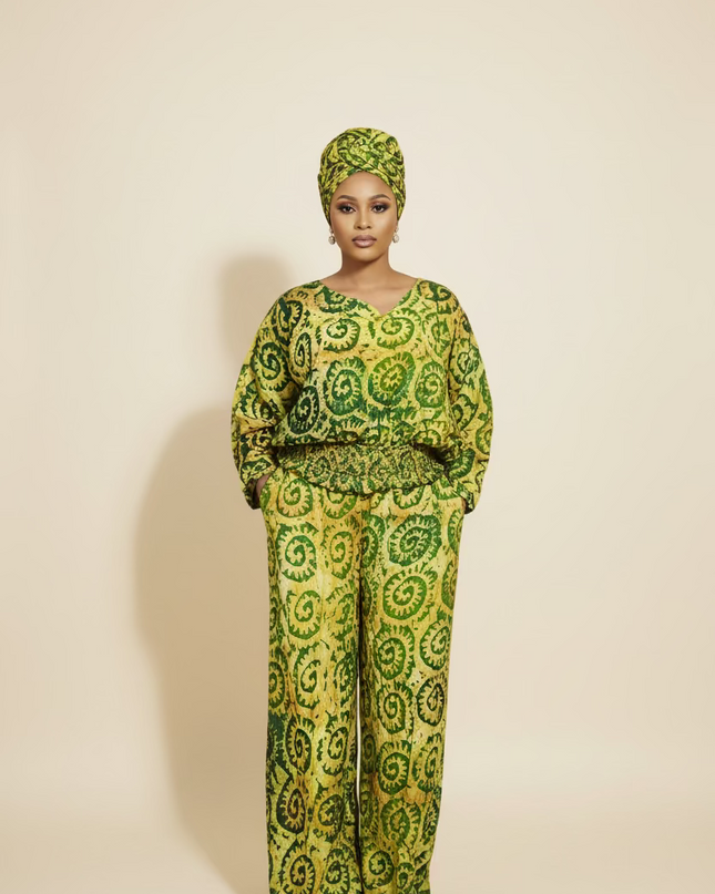 Ensemble pantalon adire adetunde - Vert fluo