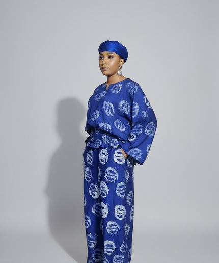 Ensemble pantalon adire olatomi - Bleu roi