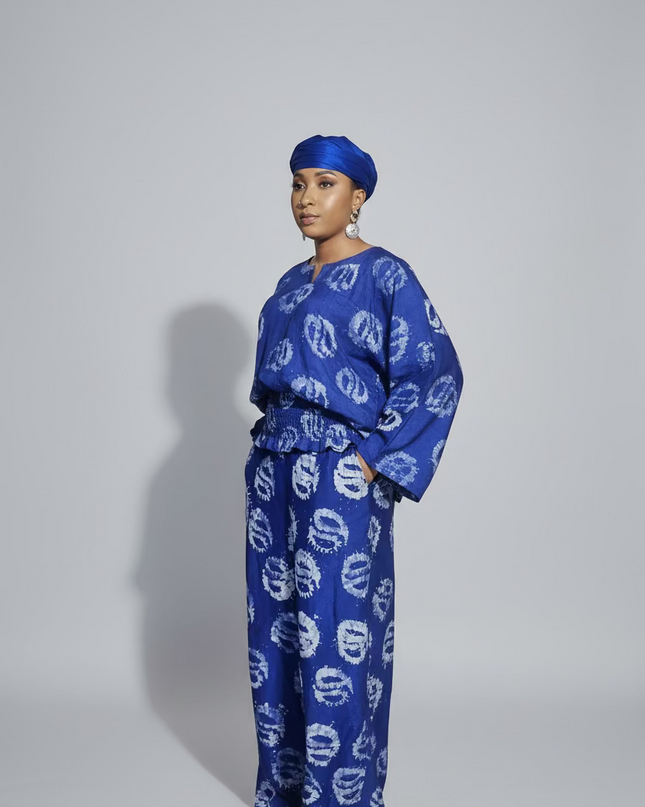 Ensemble pantalon adire olatomi - Bleu roi