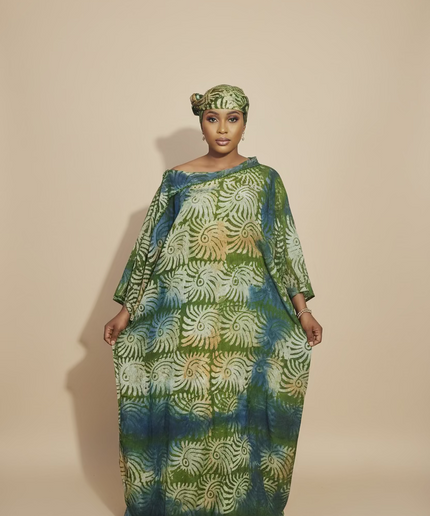 Boubou adire dempé perlé tolulope - Vert