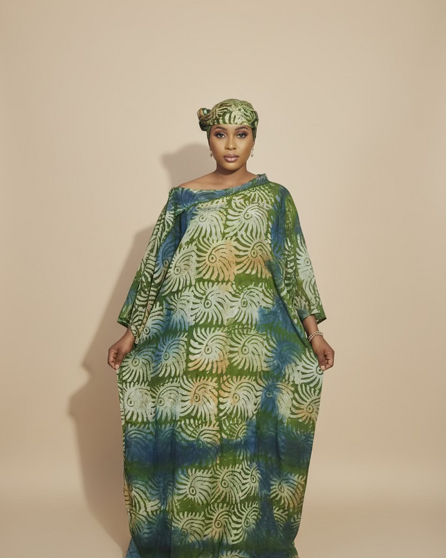 Boubou adire dempé perlé tolulope - Vert