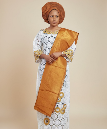 Foulard nigérian prénoué Aso Oké - Orange