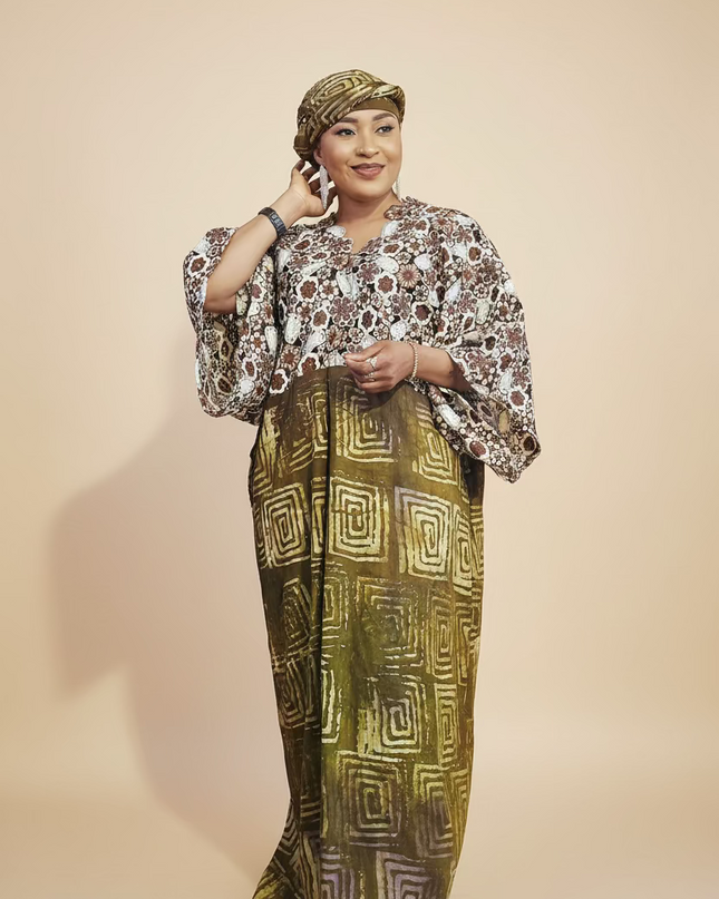 Robe adire dentelle - Marron