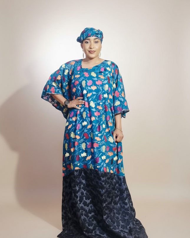 Caftan dentelle indienne - organza - Bleu black