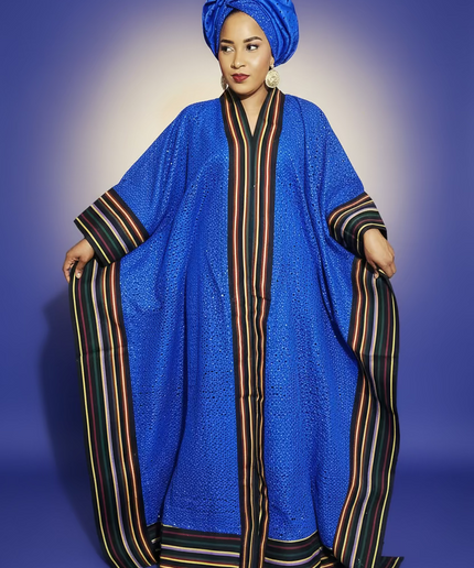 Robe morenike dentelle aso oke - Bleu roi II