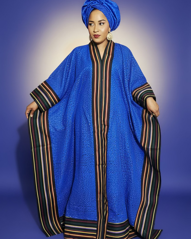 Robe morenike dentelle aso oke - Bleu roi II