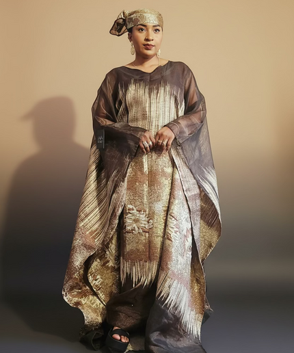 Ensemble amma brocart organza - Marron