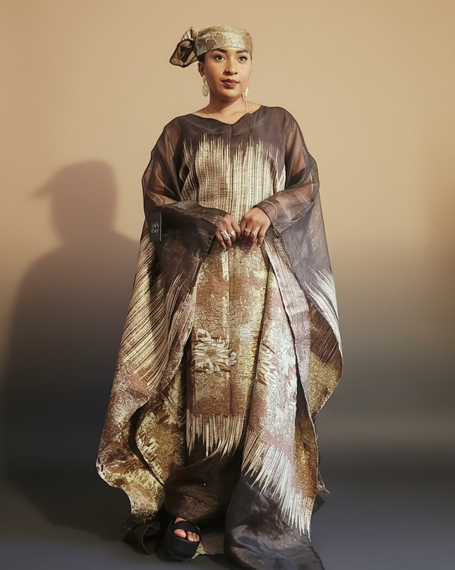 Ensemble amma brocart organza - Marron