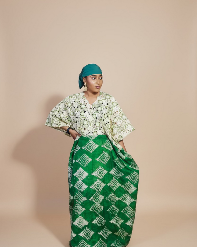 Robe adire dentelle - Vert