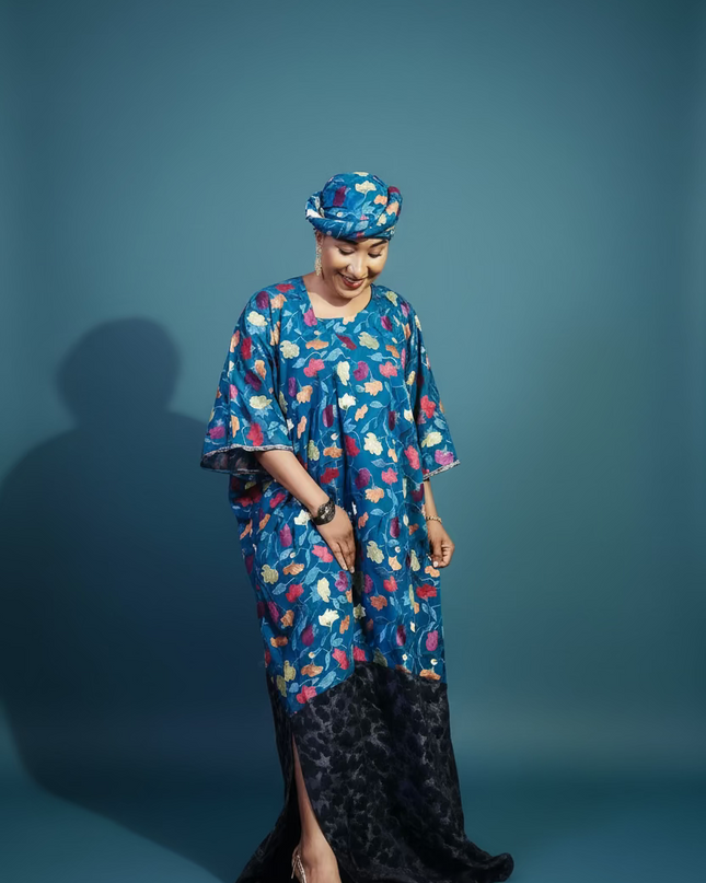 Caftan dentelle indienne - organza - Bleu black