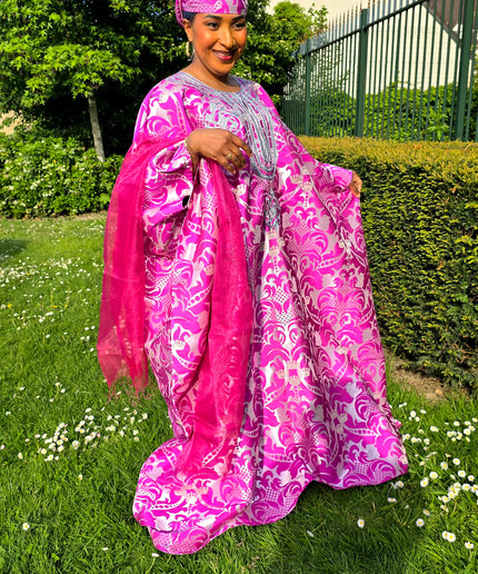 Boubou damask brodé - Fuchsia