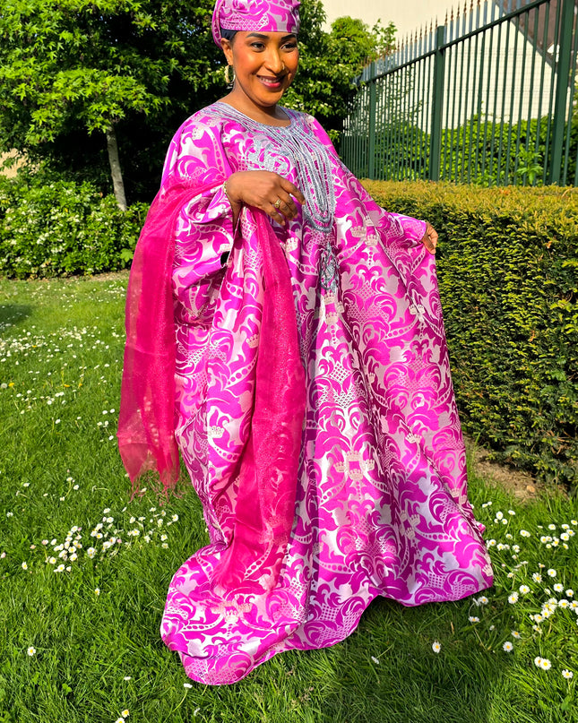 Boubou damask brodé - Fuchsia