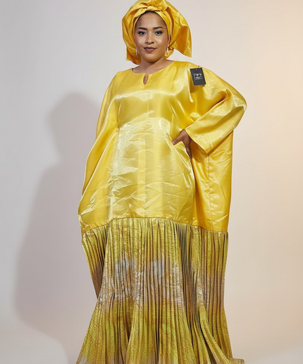 Boubou brocart plissé mikado - Jaune