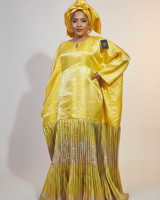 Boubou brocart plissé mikado - Jaune