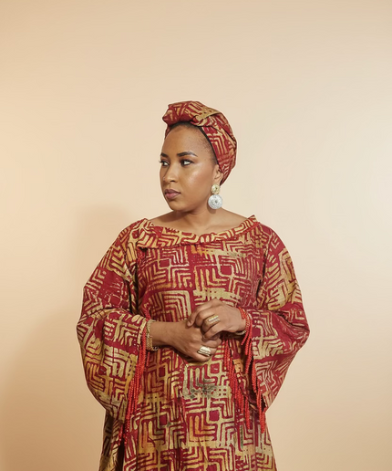 Boubou adire dempé perlé ileri - Rouge