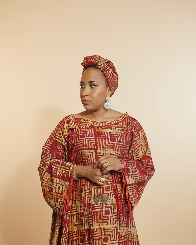 Boubou adire dempé perlé ileri - Rouge
