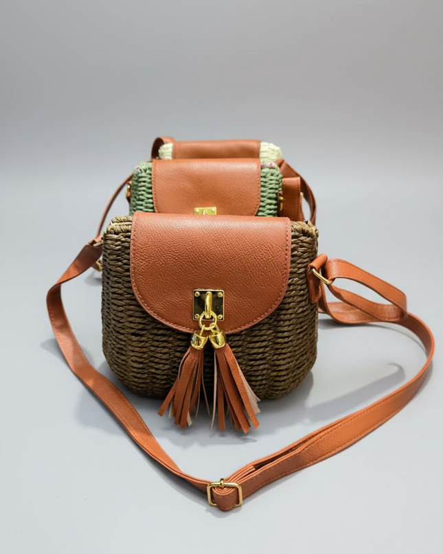 Sac style osier cubique - Marron