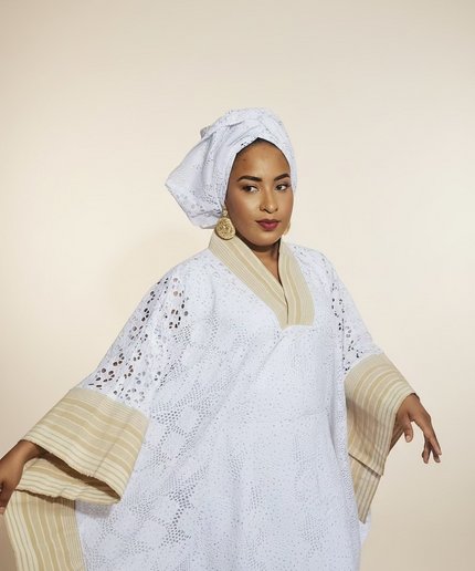 Robe morenike dentelle aso oke - Blanc II