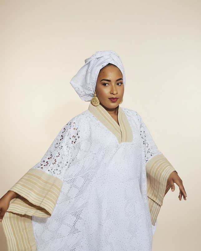 Robe morenike dentelle aso oke - Blanc II