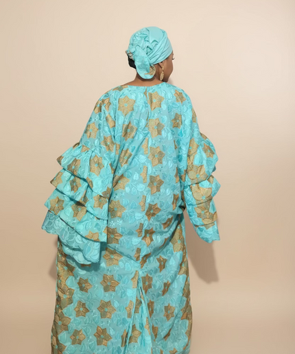 Robe dentelle en manches flûte - Turquoise