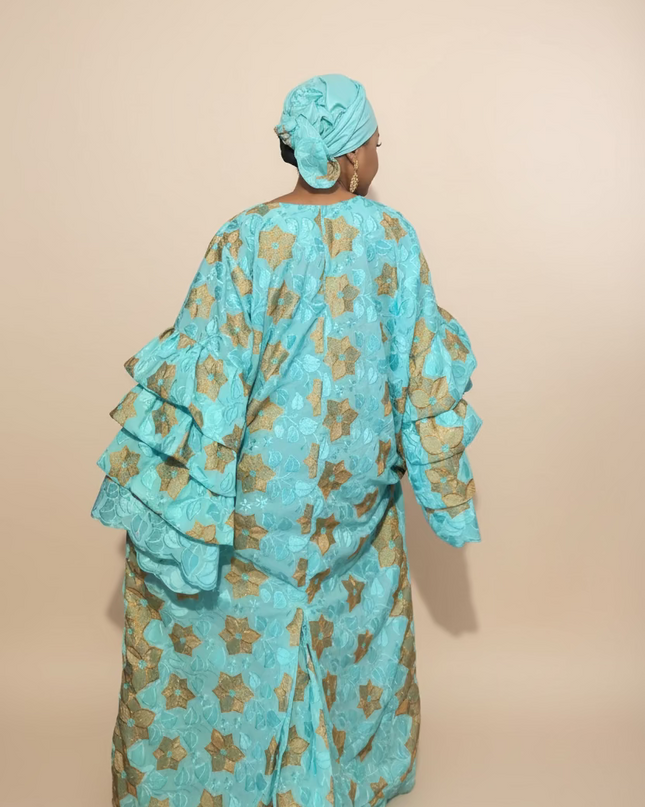 Robe dentelle en manches flûte - Turquoise