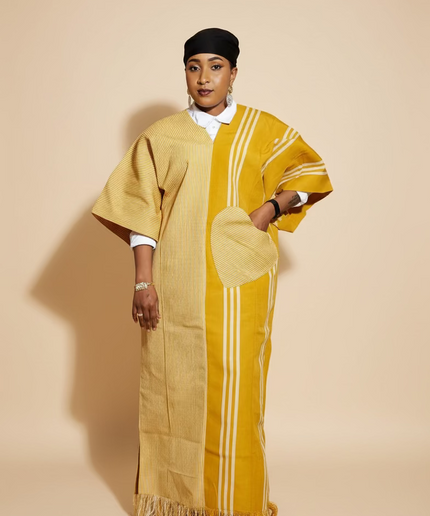Robe slim en aso oke  - Jaune moutarde