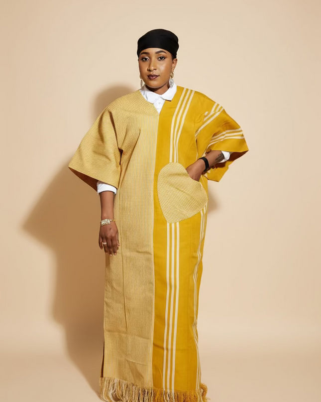 Robe slim en aso oke  - Jaune moutarde