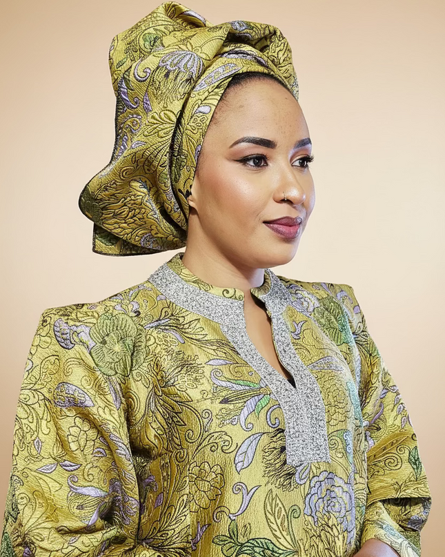 Boubou brocart aoua - Jaune