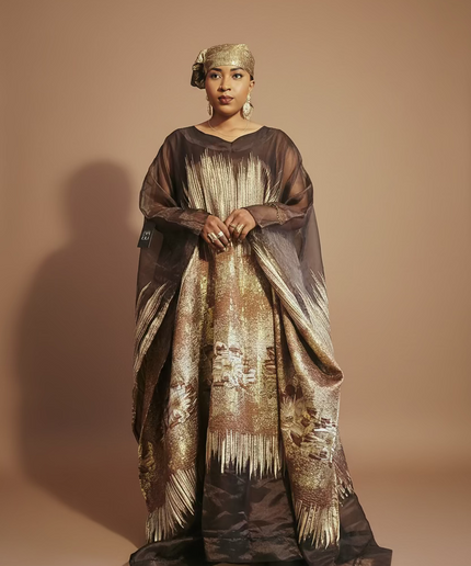 Ensemble amma brocart organza - Marron