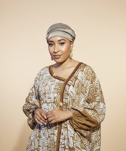 Boubou adire crêpe au bandeau - Marron