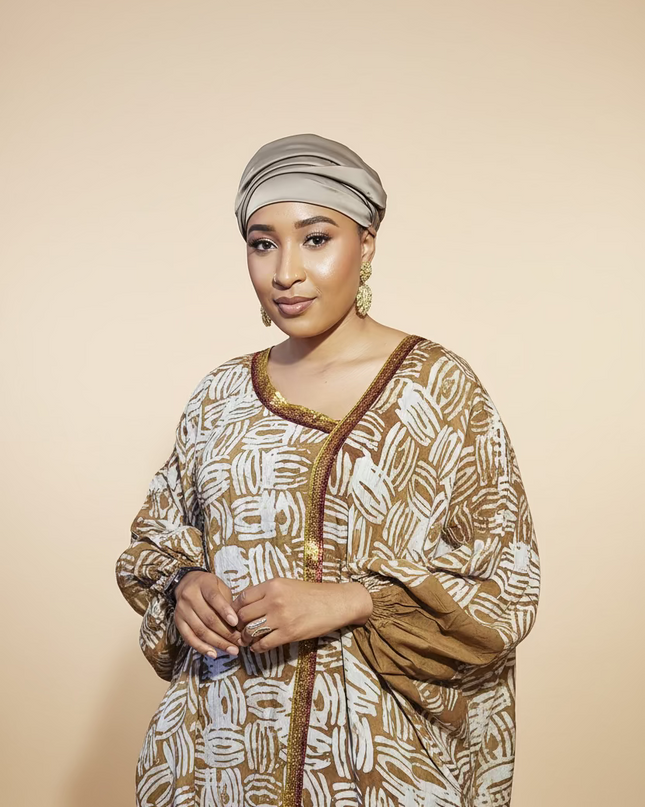 Boubou adire crêpe au bandeau - Marron
