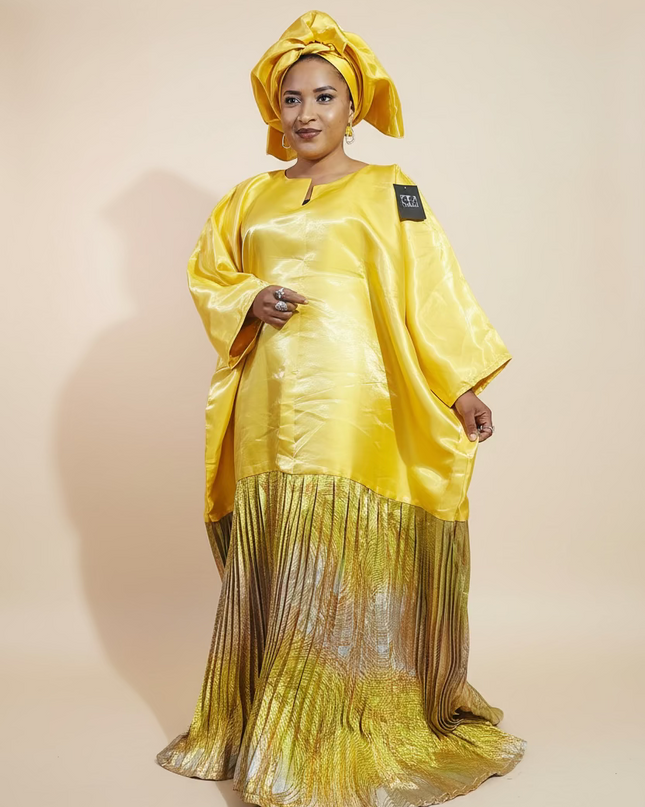 Boubou brocart plissé mikado - Jaune
