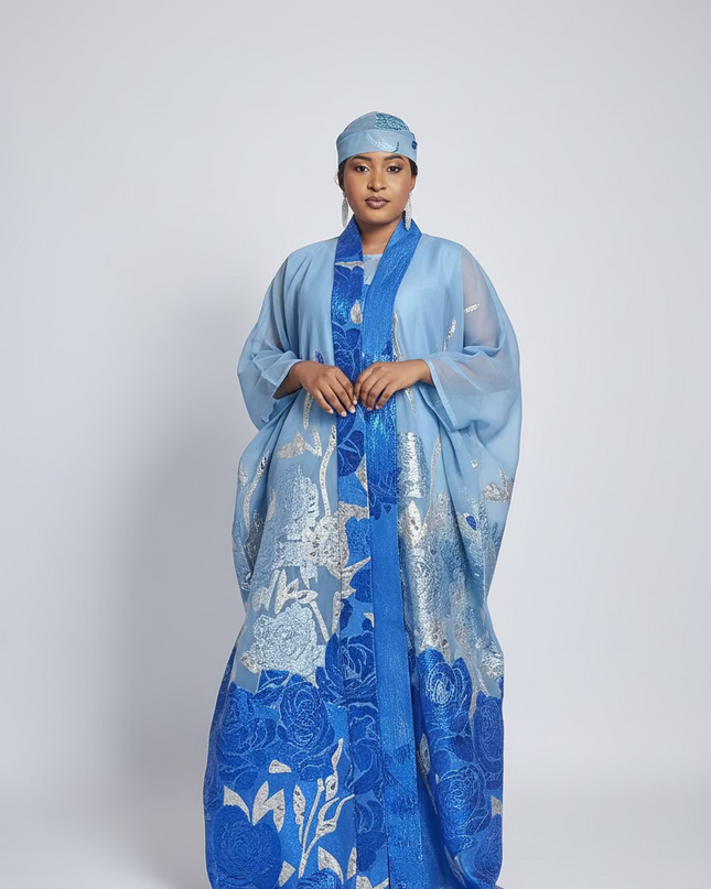 Ensemble brocart dubai - Bleu