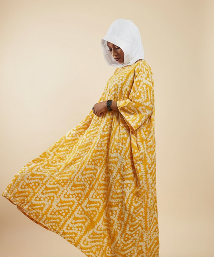 Boubou adire à capuche - Blanc