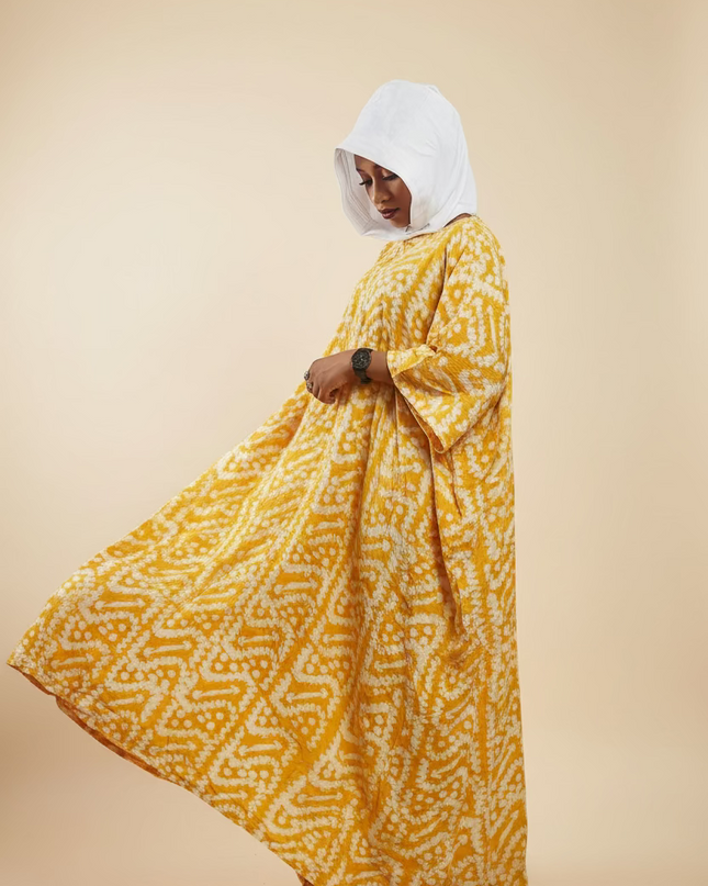 Boubou adire à capuche - Blanc