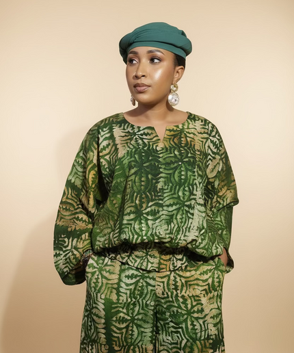 Ensemble pantalon adire ademide - vert forest