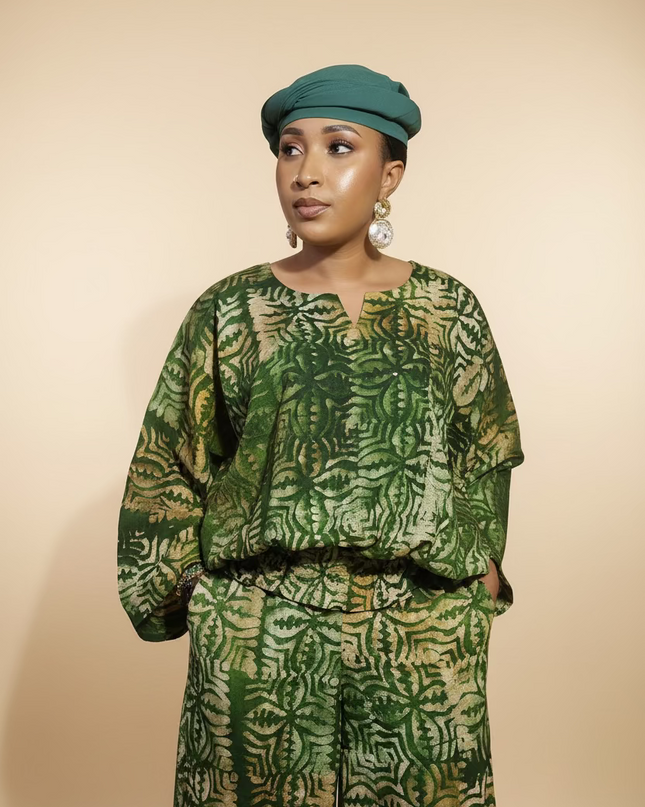 Ensemble pantalon adire ademide - vert forest
