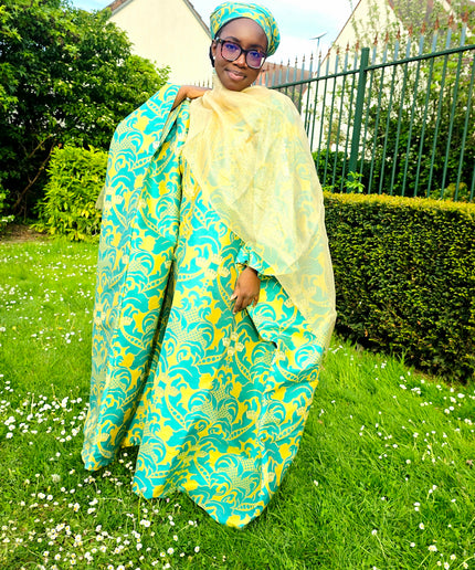 Boubou damask brodé - Vert jaune