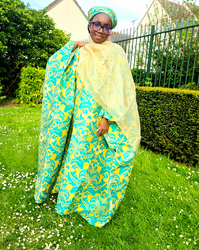 Boubou damask brodé - Vert jaune