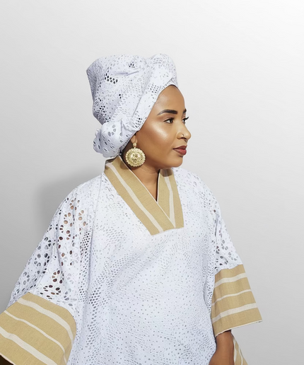 Robe morenike dentelle aso oke - Blanc III