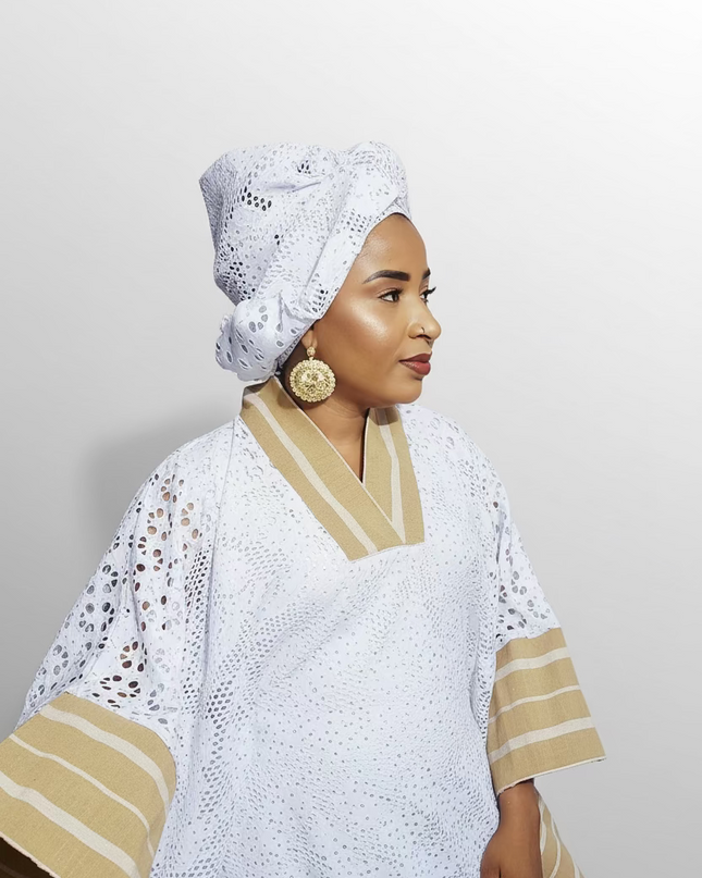 Robe morenike dentelle aso oke - Blanc III