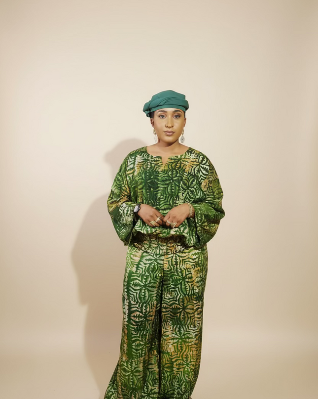 Ensemble pantalon adire ademide - vert forest