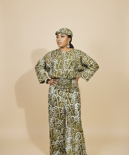 Ensemble pantalon adire olabimpe - vert olive