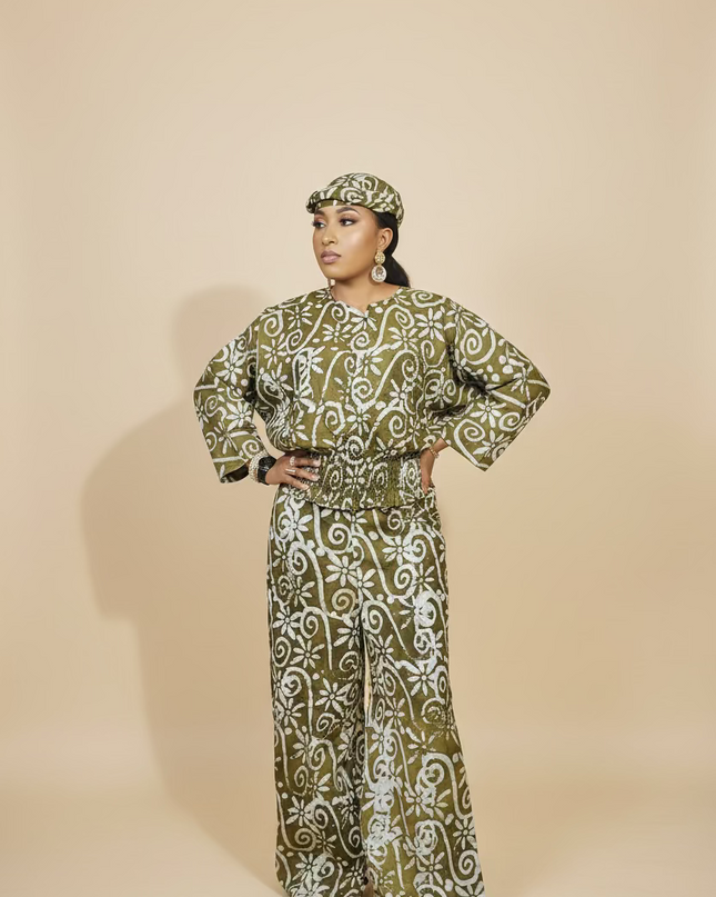 Ensemble pantalon adire olabimpe - vert olive