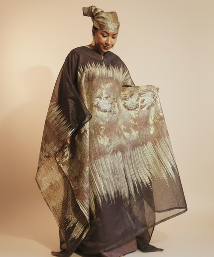 Ensemble amma brocart organza - Marron